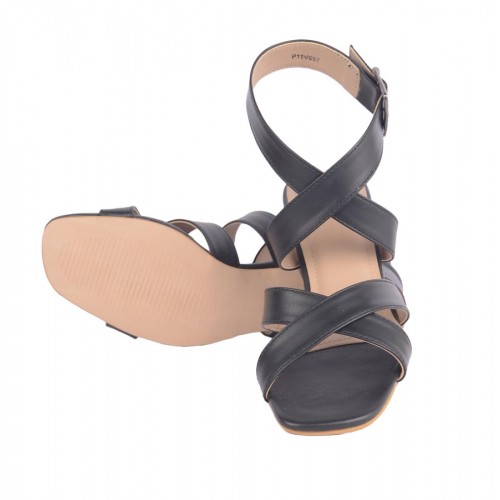 Estatos Synthetic Leather Buckle               Closure Cross Strap Black Sandals